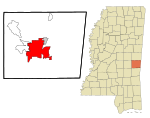 Lauderdale County Mississippi Incorporated and Unincorporated areas Meridian Highlighted